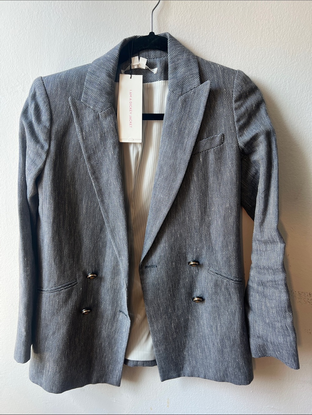Veronica Beard Gray Herringbone Double-Breasted Blazer